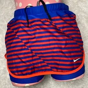 Nike red & blue running shorts with skirt overlay